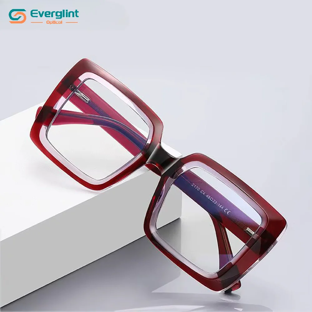 EG34 Oversized Fashion Square Frames Anti-Blue Light Glasses Trendy Spring Hinge Optical Eyeglasses 