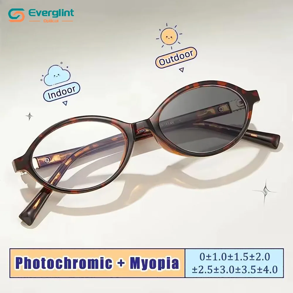 EG35 Retro Oval Photochromic Myopia Glasses Women  Small Frame Adjustment Glasses Autumn Winter Fash